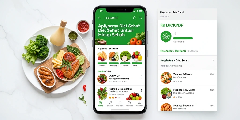 Antarmuka LUCKYDF yang menarik dan informatif untuk diet sehat.